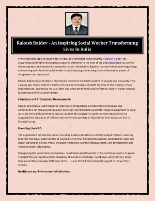 Rakesh Rajdev - An Inspiring Social Worker Transforming Lives In India