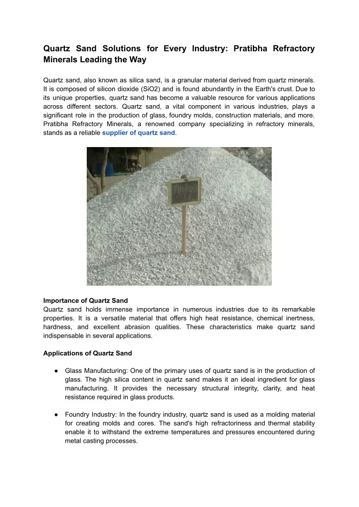 quartz sand solutions for every industry pratibha
