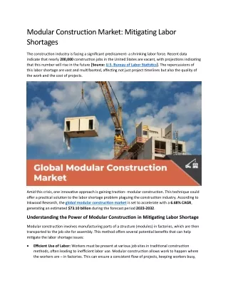Modular Construction Market: Mitigating Labor Shortages