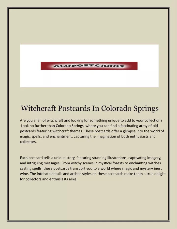 witchcraft postcards in colorado springs