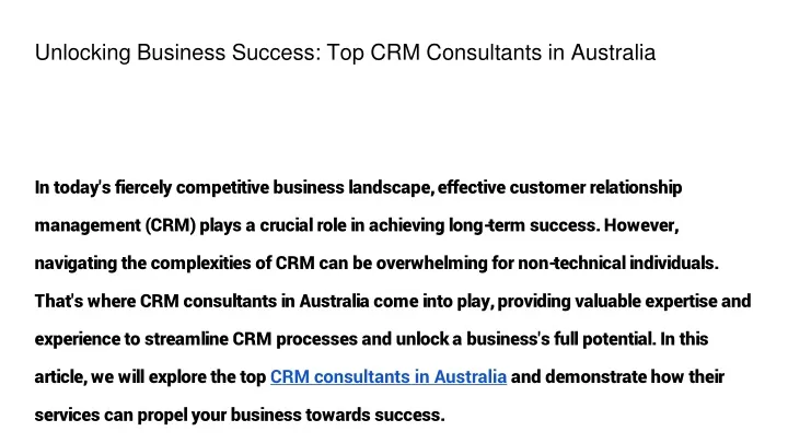 unlocking business success top crm consultants in australia