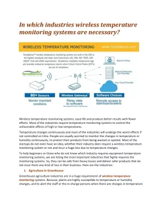 In which industries wireless temperature monitoring systems are necessary