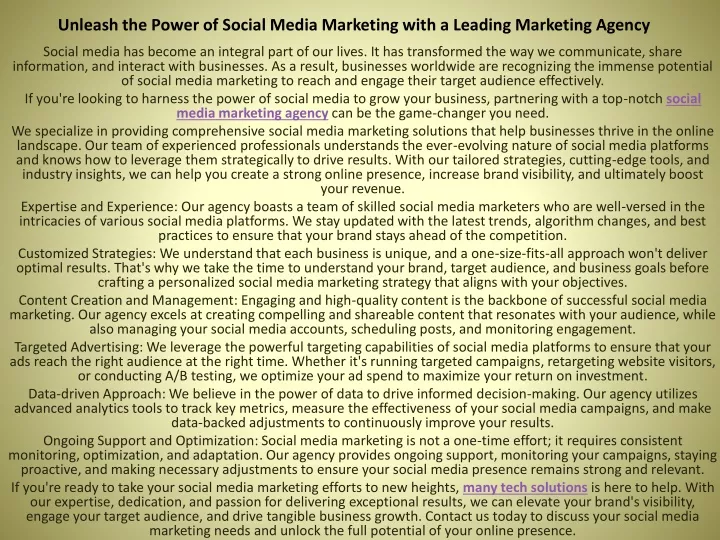 unleash the power of social media marketing with a leading marketing agency