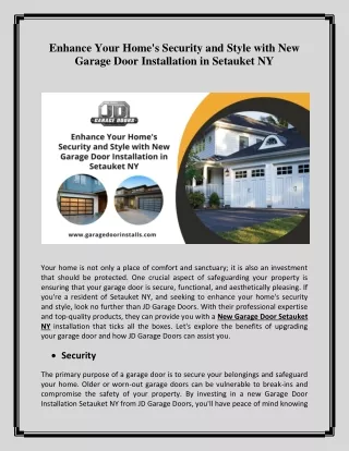 Enhance Your Home's Security and Style with New Garage Door Installation in Setauket NY