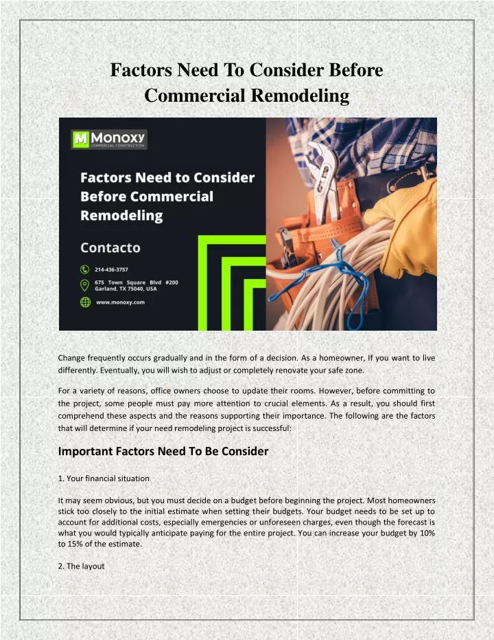 factors need to consider before commercial