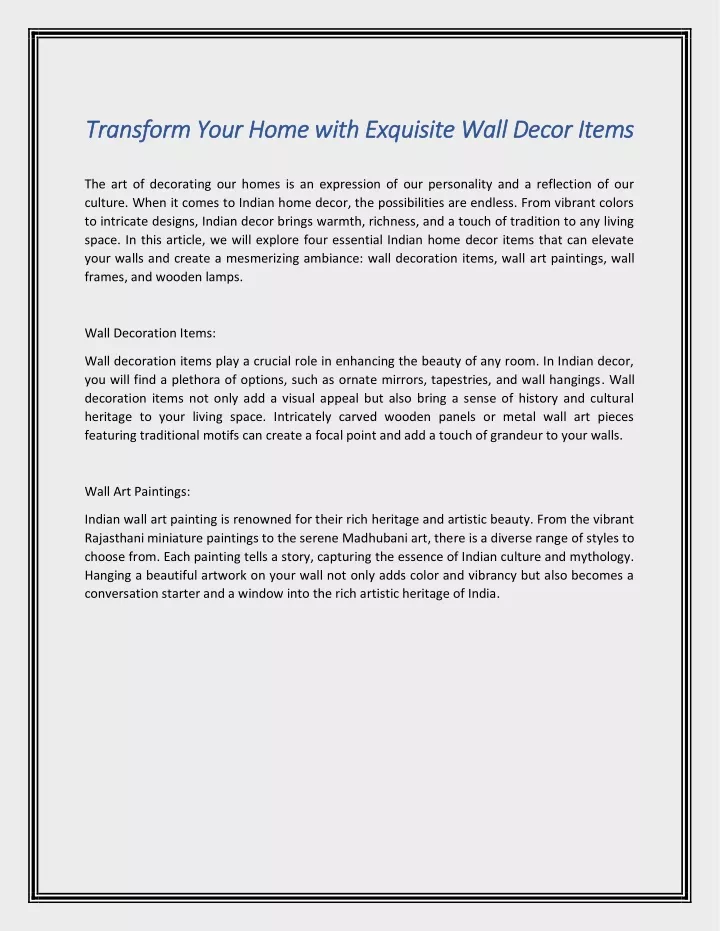 transform your home with exquisite wall decor