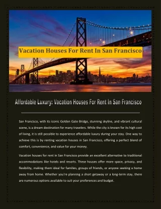 Affordable Luxury Vacation Houses For Rent In San Francisco