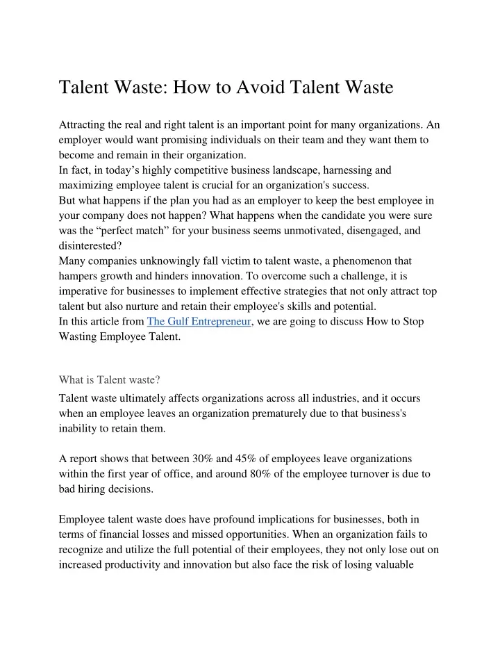 talent waste how to avoid talent waste