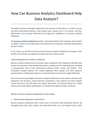 how can business analytics dashboard help data