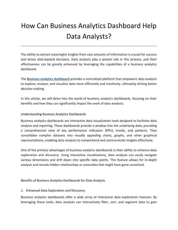 how can business analytics dashboard help data