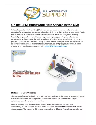 online cpm homework help service in the usa