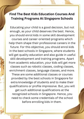 Find The Best Kids Education Courses And Training Programs At Singapore Schools