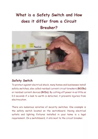 What is a Safety Switch and How does it differ from a Circuit Breaker-Southern Controls