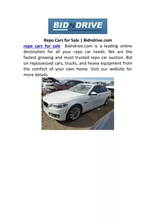 Repo Cars for Sale | Bidndrive.com