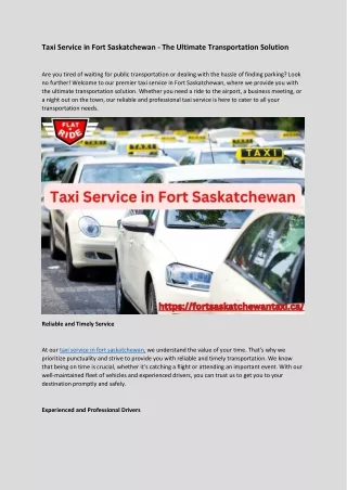 Taxi Service in Fort Saskatchewan - The Ultimate Transportation Solution