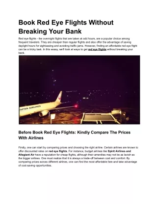 Book Red Eye Flights Without Breaking Your Bank