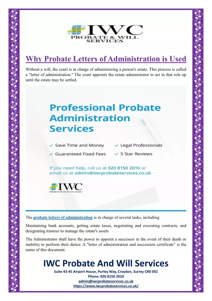 Why Probate Letters Of Administration Is Used N 
