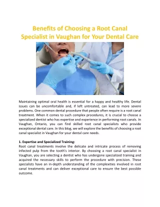 Benefits of Choosing a Root Canal Specialist in Vaughan for Your Dental Care - W