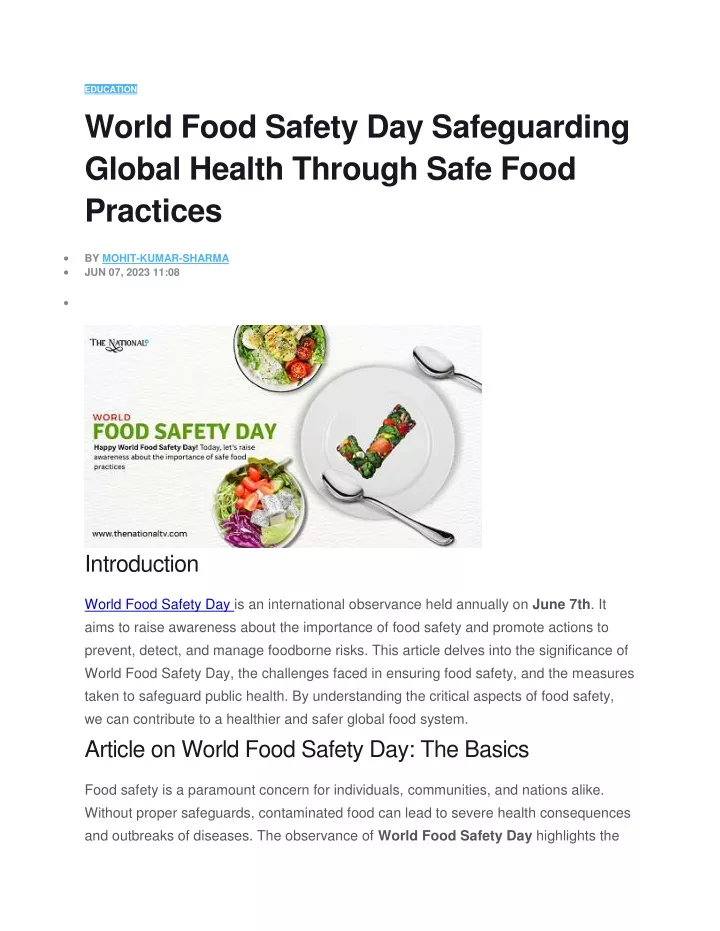education world food safety day safeguarding