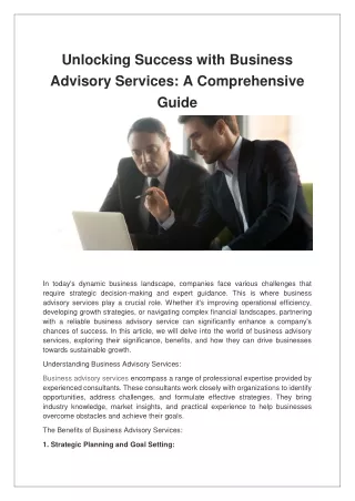 Unlocking Success with Business Advisory Services A Comprehensive Guide