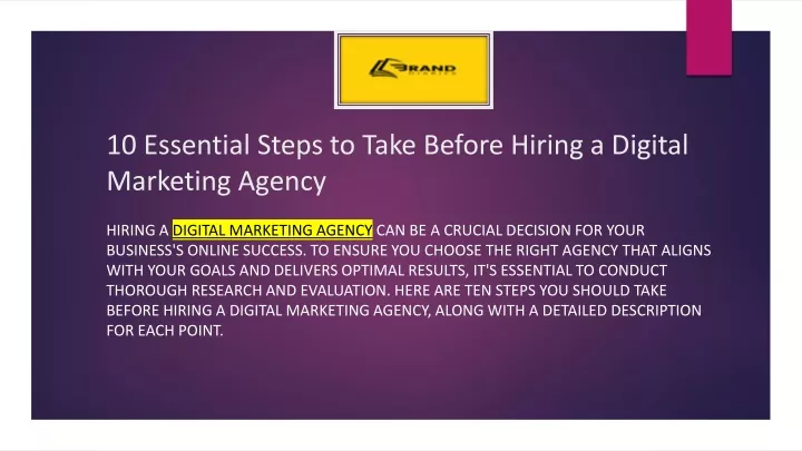 10 essential steps to take before hiring a digital marketing agency