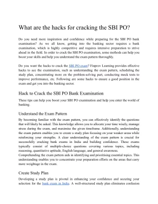 What are the hacks for cracking the SBI PO