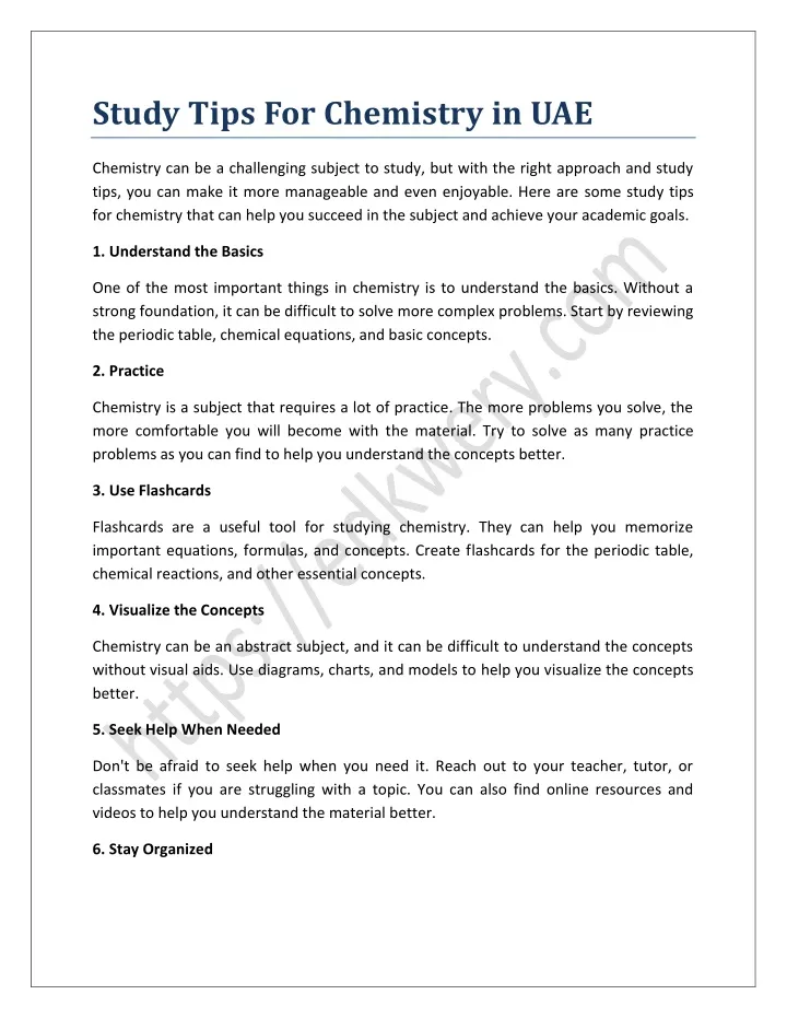 study tips for chemistry in uae