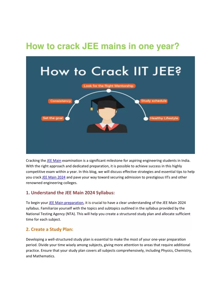 how to crack jee mains in one year