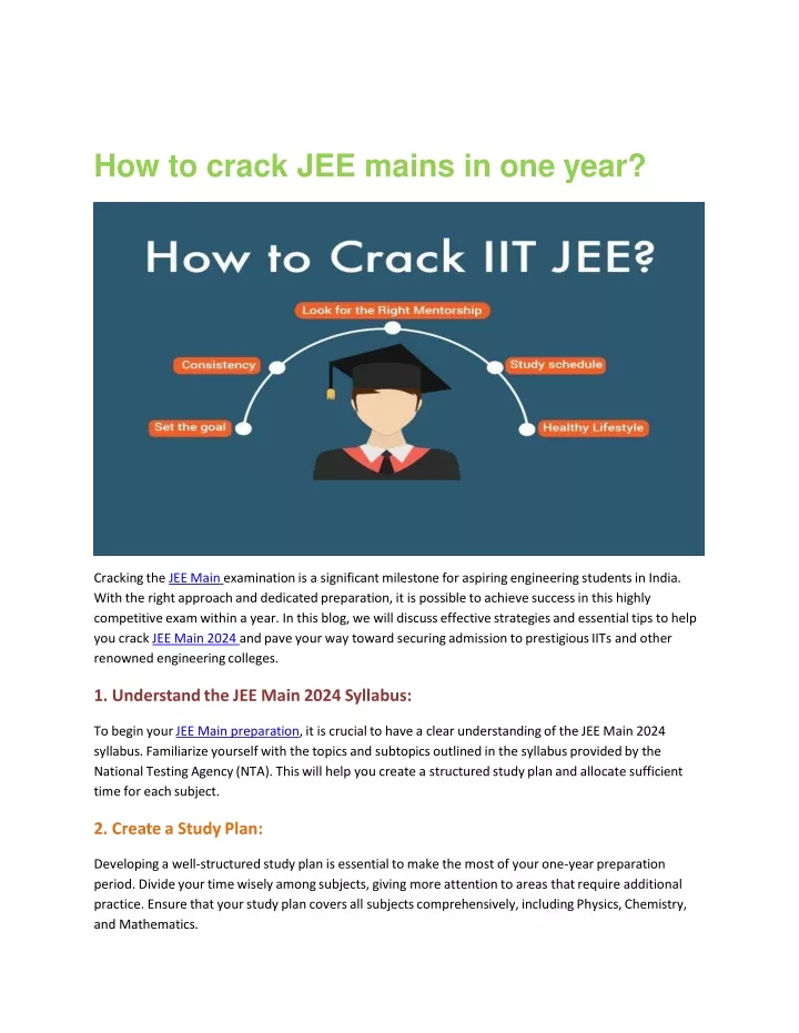 how to crack jee mains in one year