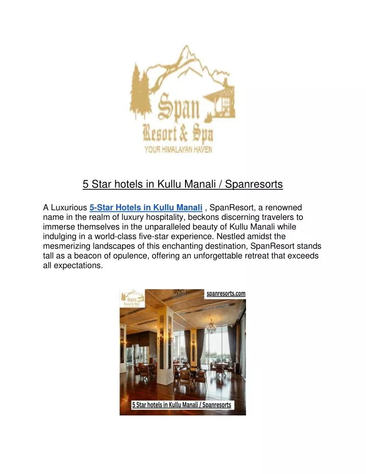 5 star hotels in kullu manali spanresorts
