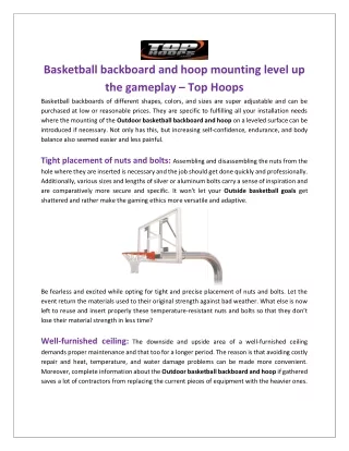 Outdoor basketball backboard and hoop – Tophoops