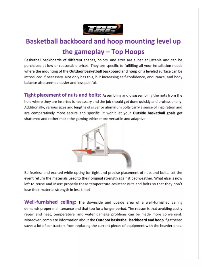 basketball backboard and hoop mounting level