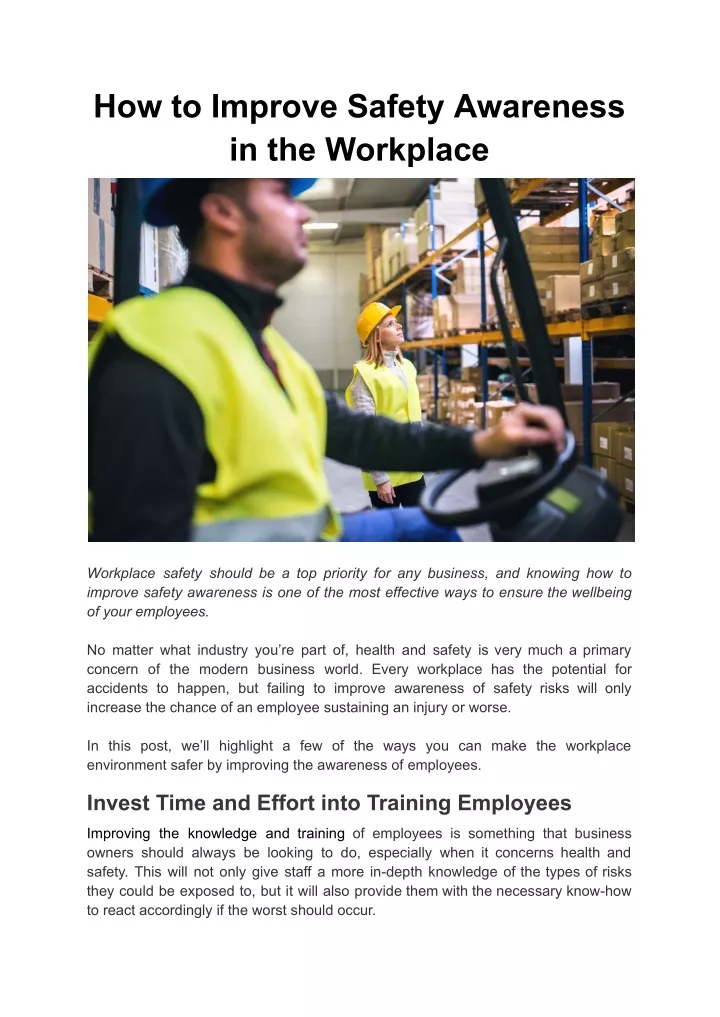 how to improve safety awareness in the workplace