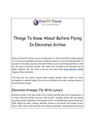 Things To Know About Before Flying In Emirates Airline
