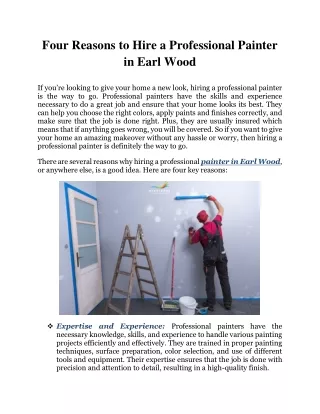 Four Reasons to Hire a Professional Painter in Earl Wood