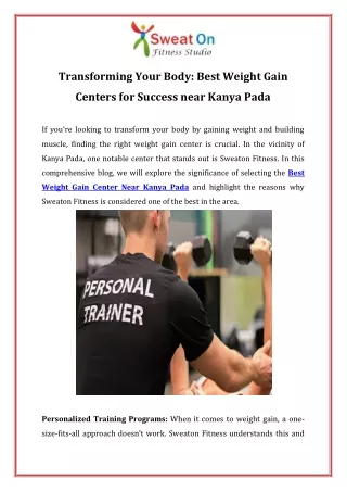 Transforming Your Body Best Weight Gain Centers for Success near Kanya Pada