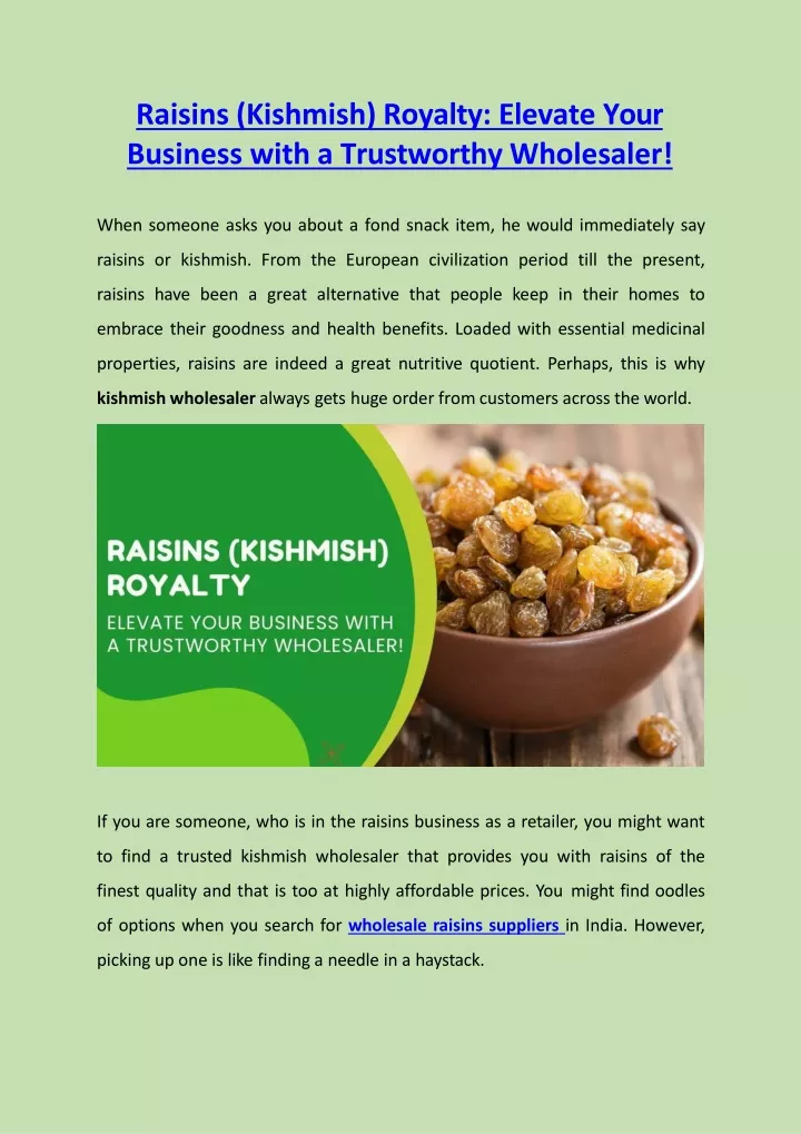 raisins kishmish royalty elevate your business with a trustworthy wholesaler