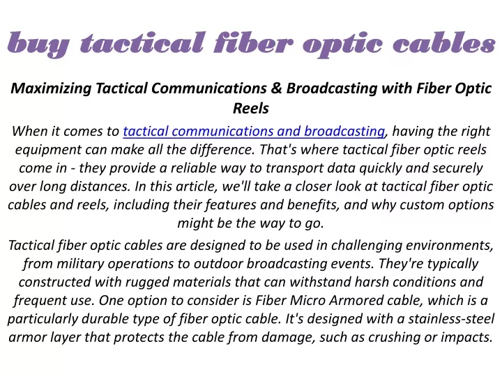 buy tactical fiber optic cables