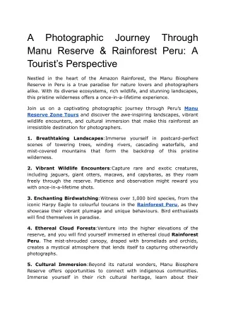 A Photographic Journey Through Manu Reserve & Rainforest Peru: A Tourist’s Persp