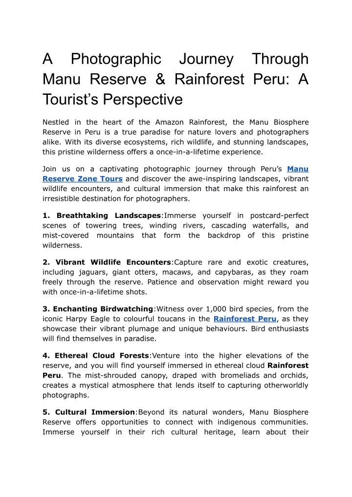 a manu reserve rainforest peru a tourist