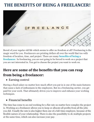 THE BENEFITS OF BEING A FREELANCER - ACTEAMO