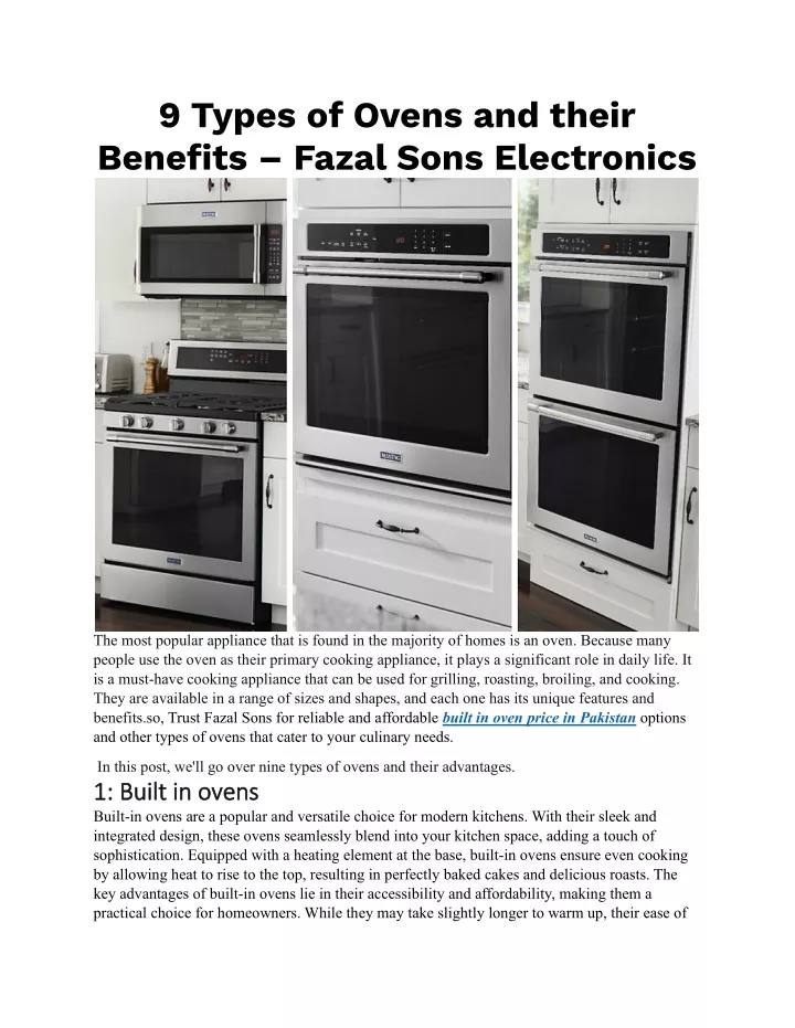 9 types of ovens and their benefits fazal sons
