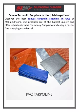 Canvas Tarpaulin Suppliers In Uae | Msbmgulf.com