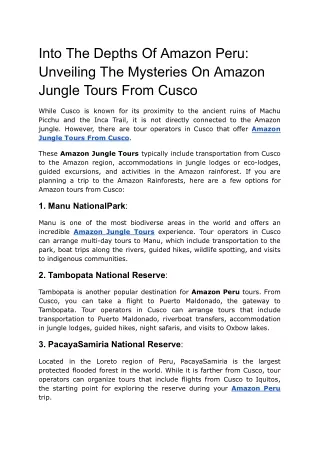 Into The Depths Of Amazon Peru: Unveiling The Mysteries On Amazon Jungle Tours F