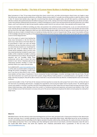 from vision to reality the role of custom home