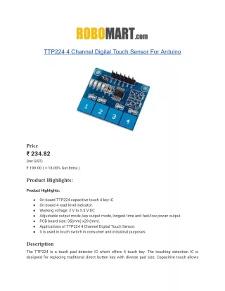 TTP224 4 Channel Digital Touch Sensor For Arduino