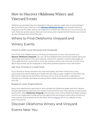 2023 - How To Discover Oklahoma Winery And Vineyard Events
