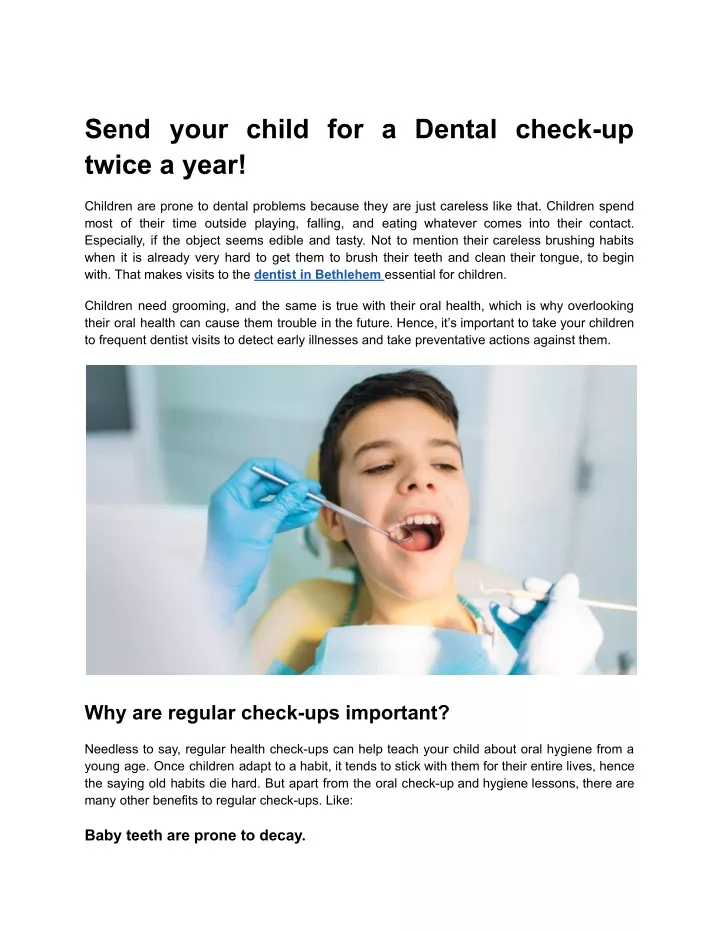 send your child for a dental check up twice a year