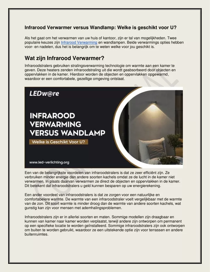 infrarood verwarmer versus wandlamp welke