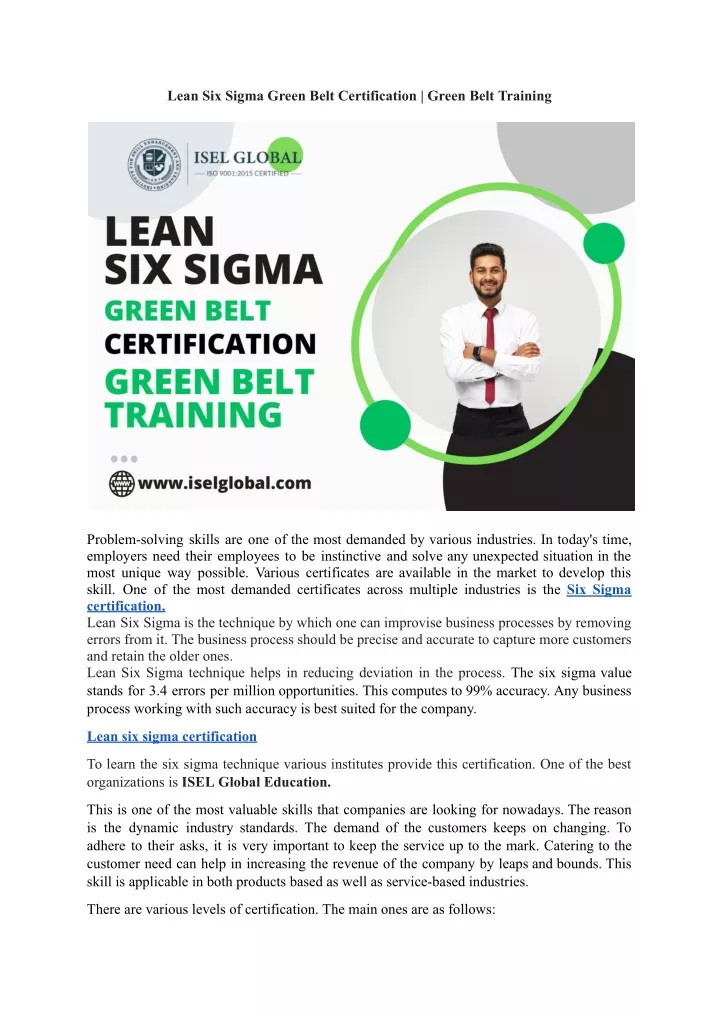 lean six sigma green belt certification green